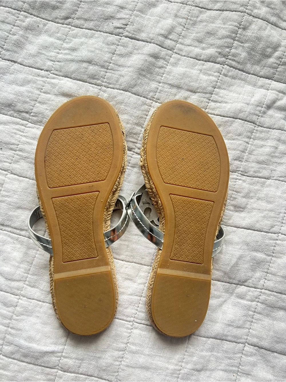 Tory Burch Silver Logo Rope-Style Thong Sandals